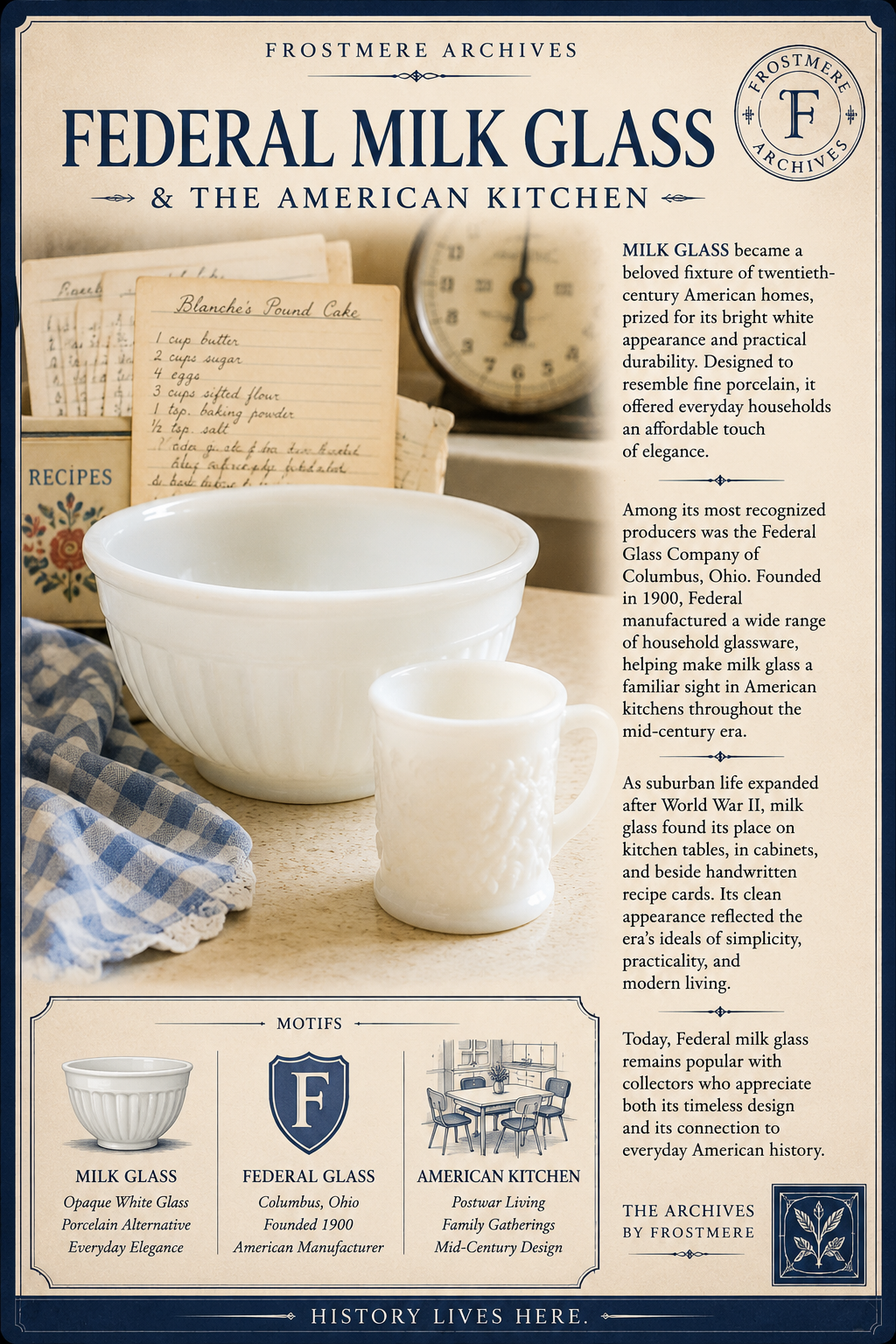 Vintage Milk Glass Creamer – Golden Glory Pattern (USA, Heat-Proof) Frostmere Kitchenware
