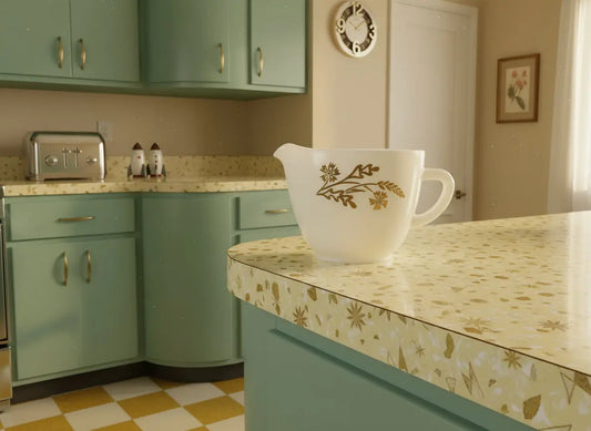 Vintage USA-Made Milk Glass Creamer | Heat-Proof | 1950s Golden Glory Pattern - Frostmere#original_value#