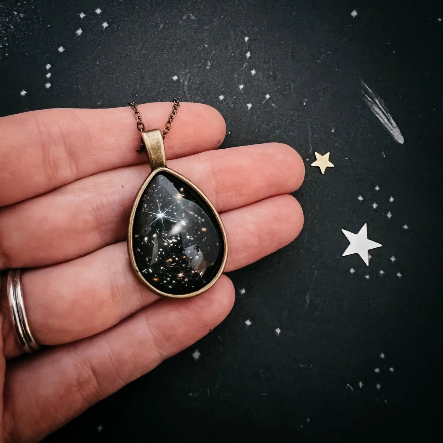 JWST Deep Field Drops in Cosmic Ocean Teardrop Necklace - FrostmereJWST Deep Field Drops in Cosmic Ocean Teardrop Necklace DC - Yugen Handmade