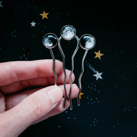 Moon Phase Trio Hair Pin | Silver - FrostmereMoon Phase Trio Hair Pin DC - Yugen Handmade