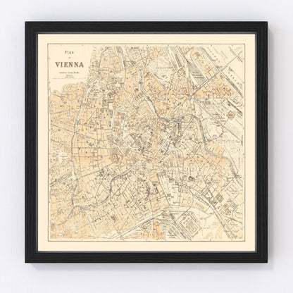 Restored 1923 Vienna map displayed in a black frame; framing is an optional variant