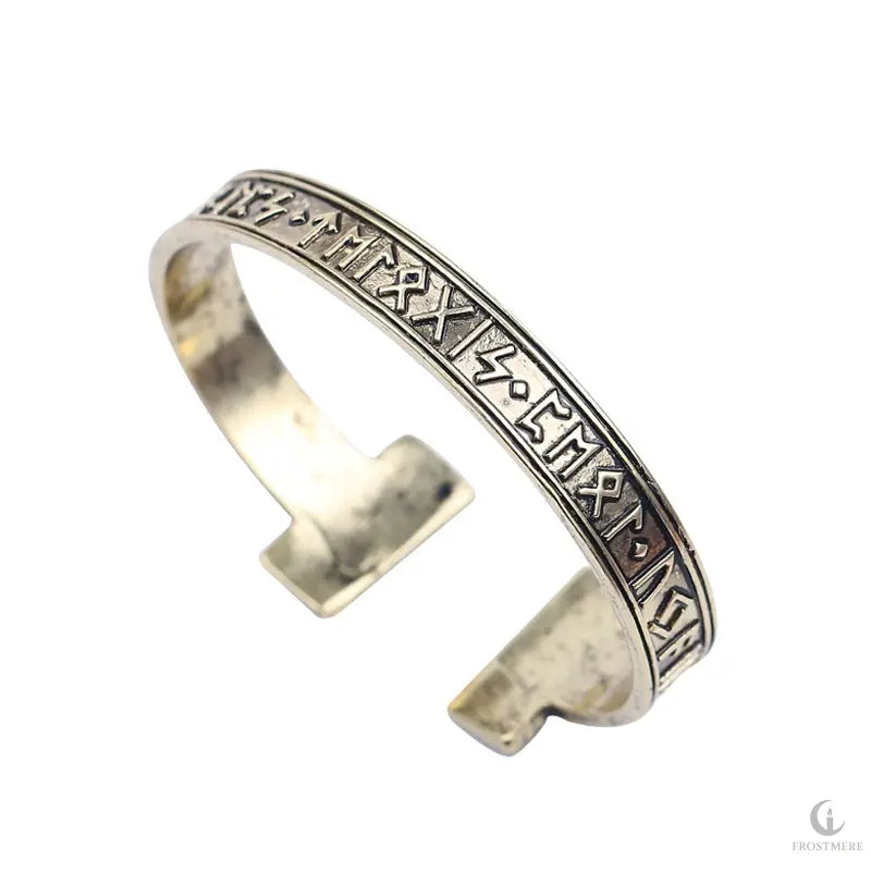 Ancient Futhark Script Cuff Bracelet – Bronze-Tone Inscribed Armlet