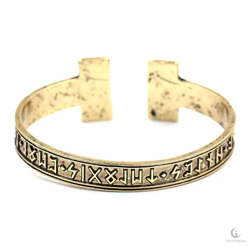 Ancient Futhark Script Cuff Bracelet – Bronze-Tone Inscribed Armlet