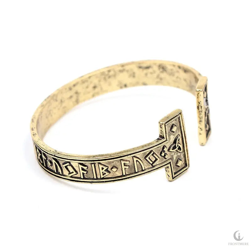 Ancient Futhark Script Cuff Bracelet – Bronze-Tone Inscribed Armlet