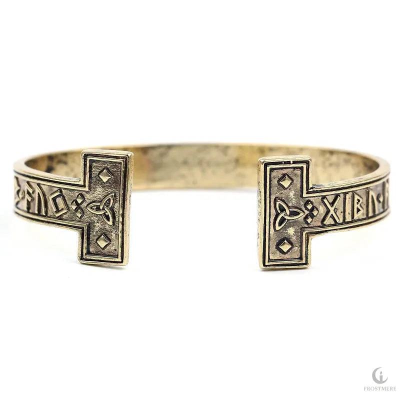 Ancient Futhark Script Cuff Bracelet – Bronze-Tone Inscribed Armlet