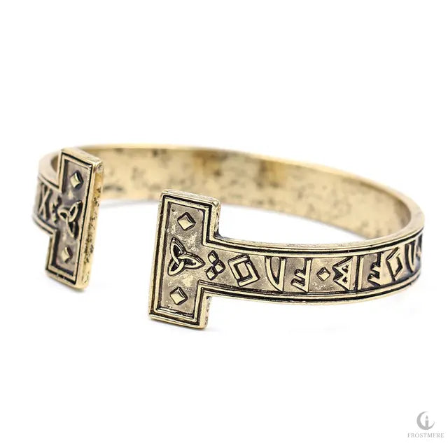 Ancient Futhark Script Cuff Bracelet – Bronze-Tone Inscribed Armlet