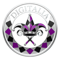 Circular logo with 'DIGITALIA' text and a stylized emblem on a blue background