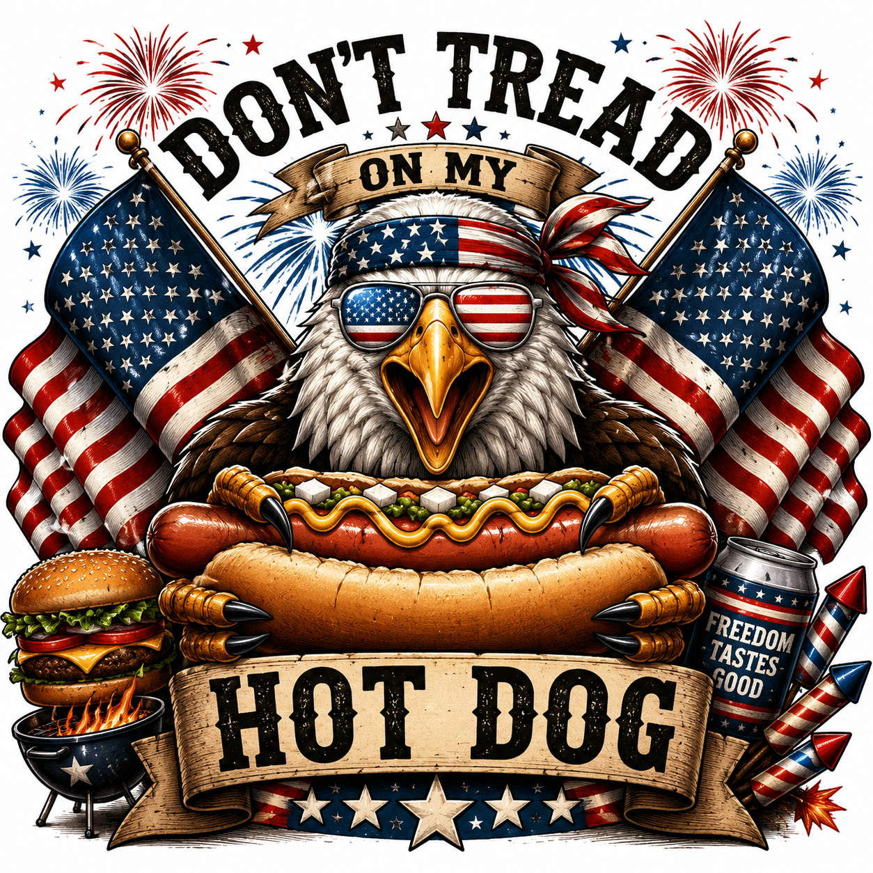 Don't Tread on My Hot Dog Can Cooler | Patriotic 4th of July | Moonforge Moonforge Can Cooler