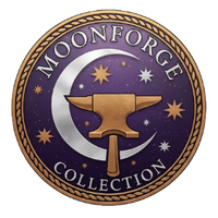 Logo of the Moonforge Collection with an anvil and crescent moon design on a dark background.