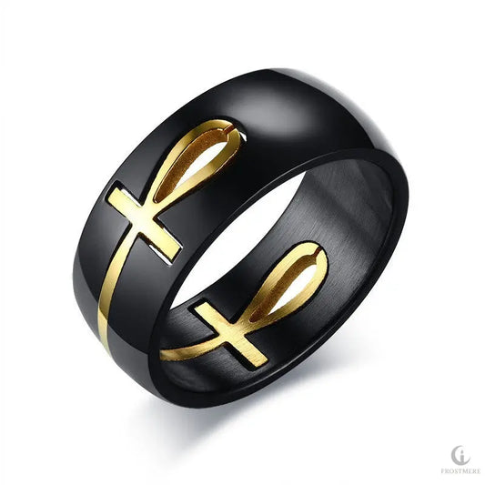 Separable Ankh Egyptian Cross Ring Men Personalized Black Gold Stainless Steel Key of Life Wedding Male Anel Jewelry Frostmere The Reliquary