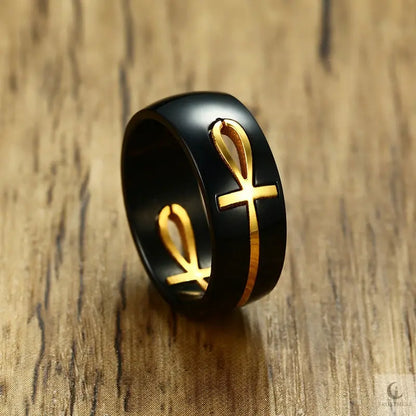 Separable Ankh Egyptian Cross Ring Men Personalized Black Gold Stainless Steel Key of Life Wedding Male Anel Jewelry Frostmere The Reliquary