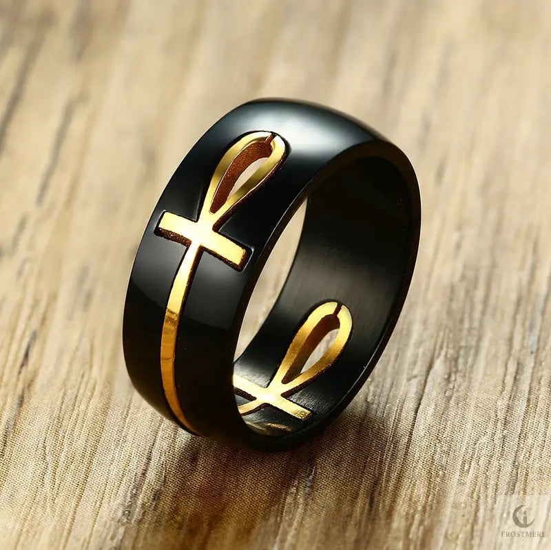 Separable Ankh Egyptian Cross Ring Men Personalized Black Gold Stainless Steel Key of Life Wedding Male Anel Jewelry