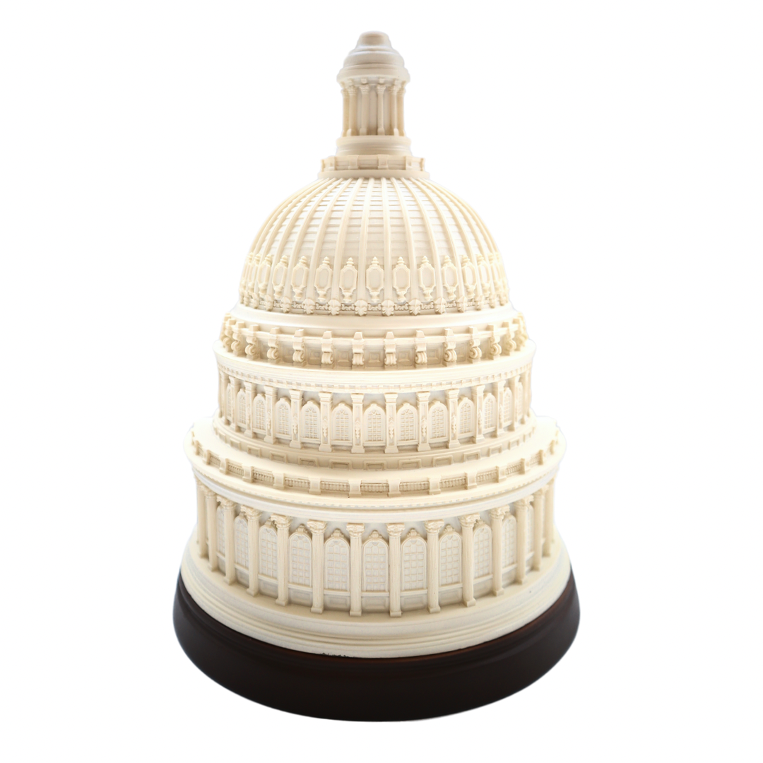 Front view of a Capitol dome bookend with detailed columns and dark base