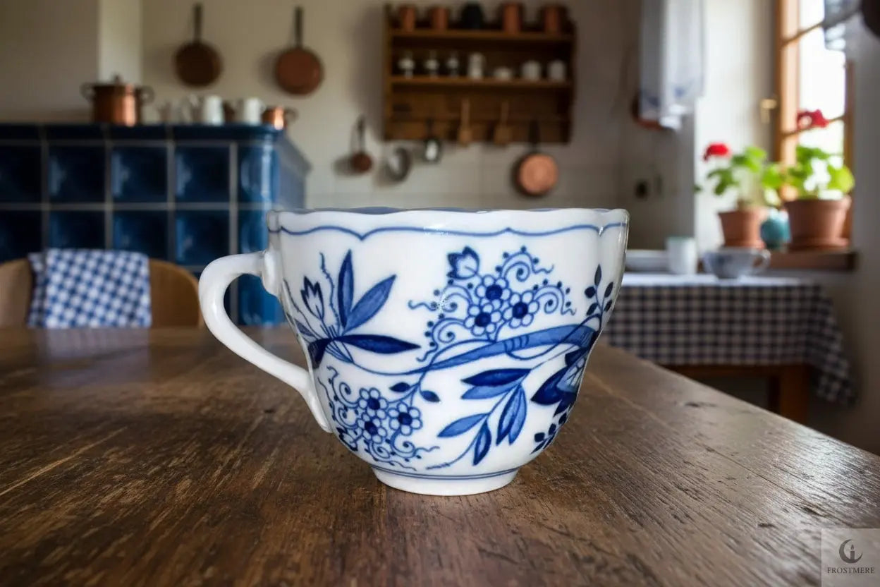 Vintage Hutschenreuther Blue Onion Tea Cup, 1950s, Bavarian Porcelain, Frostmere