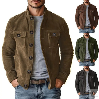 Men's Vintage Motorcycle Jacket – Faux Suede Single-Breasted Coat
