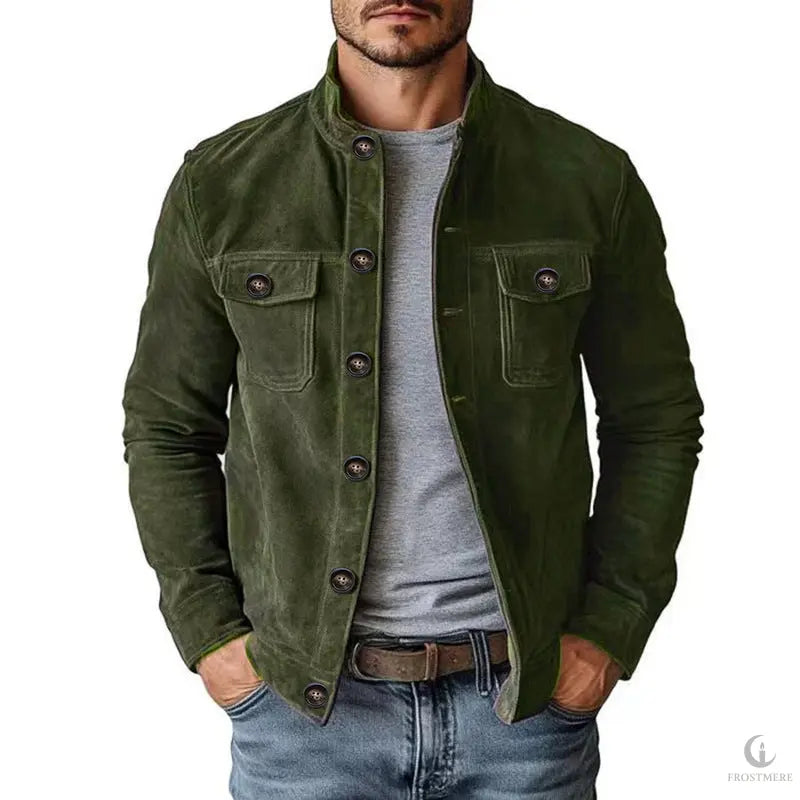 Men's Vintage Motorcycle Jacket – Faux Suede Single-Breasted Coat