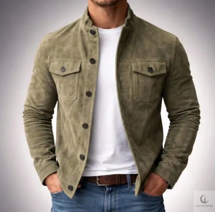 Men's Vintage Motorcycle Jacket – Faux Suede Single-Breasted Coat