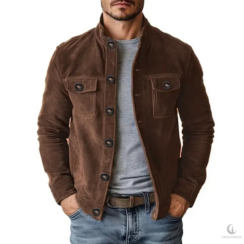Men's Vintage Motorcycle Jacket – Faux Suede Single-Breasted Coat