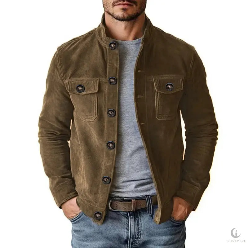 Men's Vintage Motorcycle Jacket – Faux Suede Single-Breasted Coat