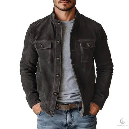 Men's Vintage Motorcycle Jacket – Faux Suede Single-Breasted Coat