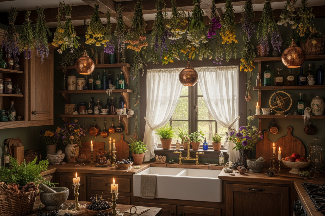 a cute witchy forest style kitchen like the one off of the tv show witches of east end