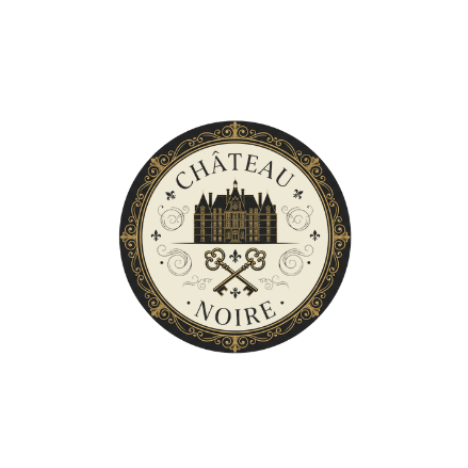 Round logo for Château Noire with decorative elements on a white background