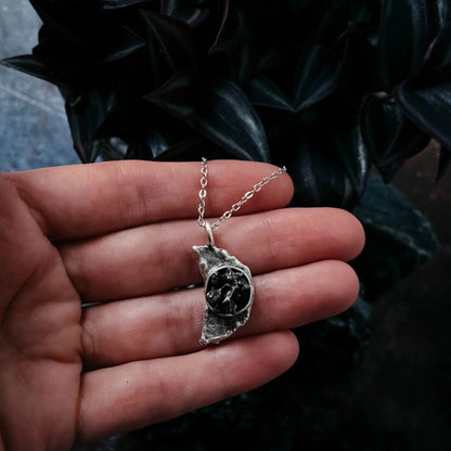 Crescent Moon Necklace with Authentic Meteorite - FrostmereCrescent Moon Necklace with Authentic Meteorite DC - Yugen Handmade