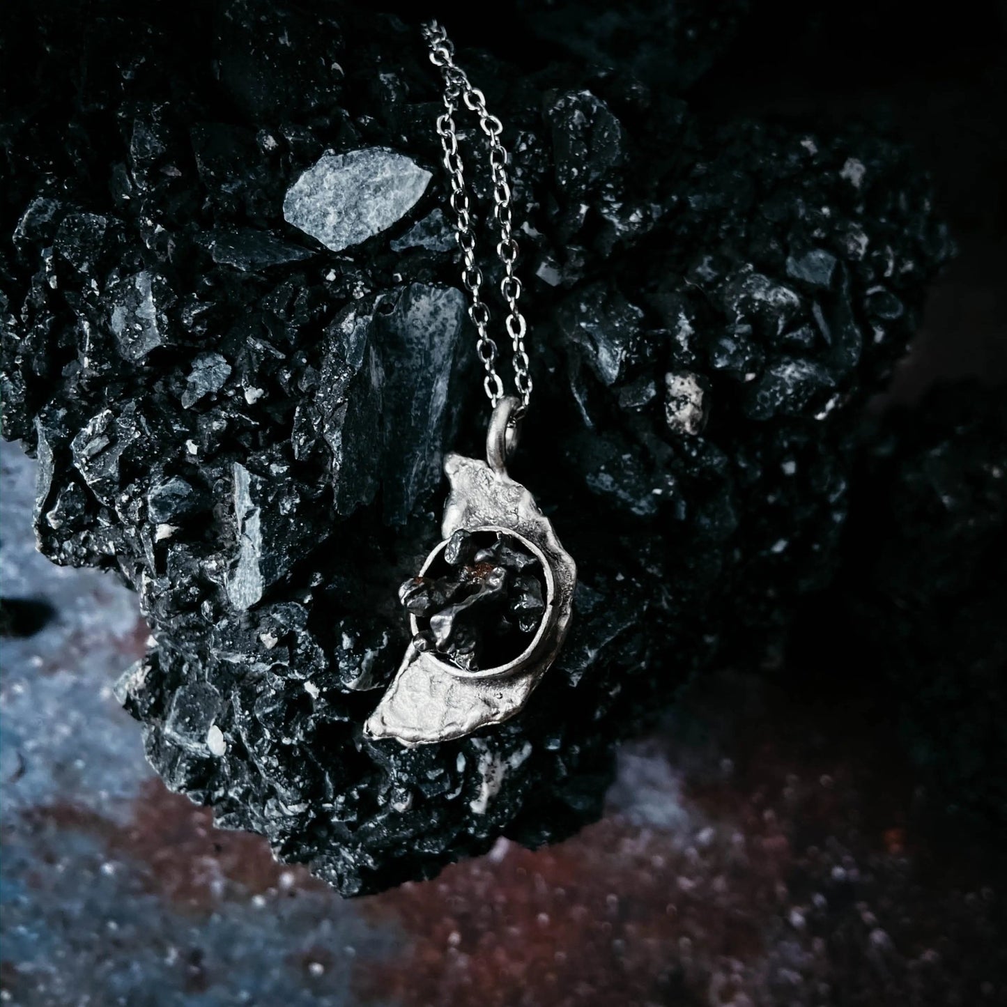 Crescent Moon Necklace with Authentic Meteorite - FrostmereCrescent Moon Necklace with Authentic Meteorite DC - Yugen Handmade