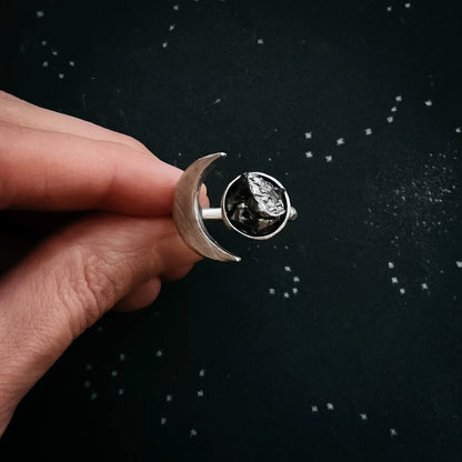 Crescent Moon Wrap Ring with Authentic Meteorite - FrostmereCrescent Moon Wrap Ring with Authentic Meteorite DC - Yugen Handmade