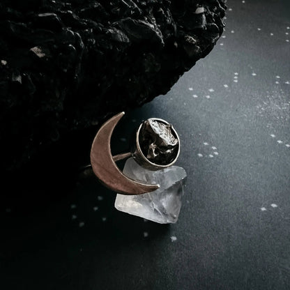 Crescent Moon Wrap Ring with Authentic Meteorite - FrostmereCrescent Moon Wrap Ring with Authentic Meteorite DC - Yugen Handmade