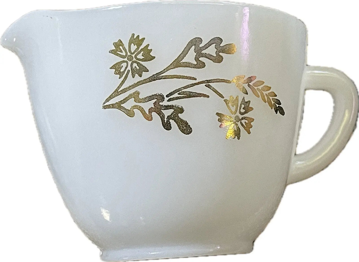 Vintage USA-Made Milk Glass Creamer | Heat-Proof | 1950s Golden Glory Pattern - Frostmere#original_value#