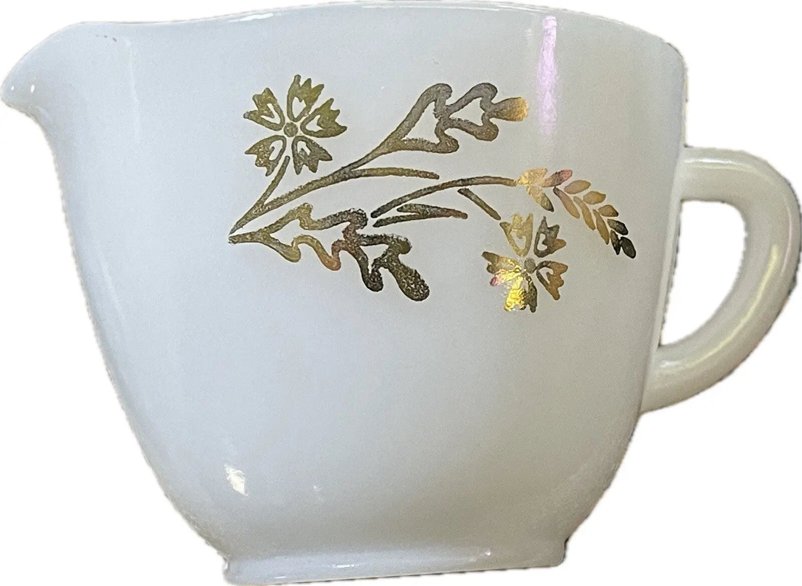 Vintage USA-Made Milk Glass Creamer | Heat-Proof | 1950s Golden Glory Pattern - Frostmere#original_value#