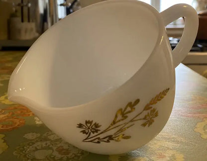 Vintage USA-Made Milk Glass Creamer | Heat-Proof | 1950s Golden Glory Pattern - Frostmere#original_value#