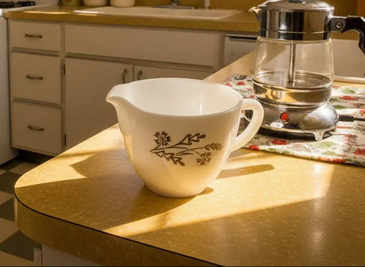 Vintage USA-Made Milk Glass Creamer | Heat-Proof | 1950s Golden Glory Pattern - Frostmere#original_value#