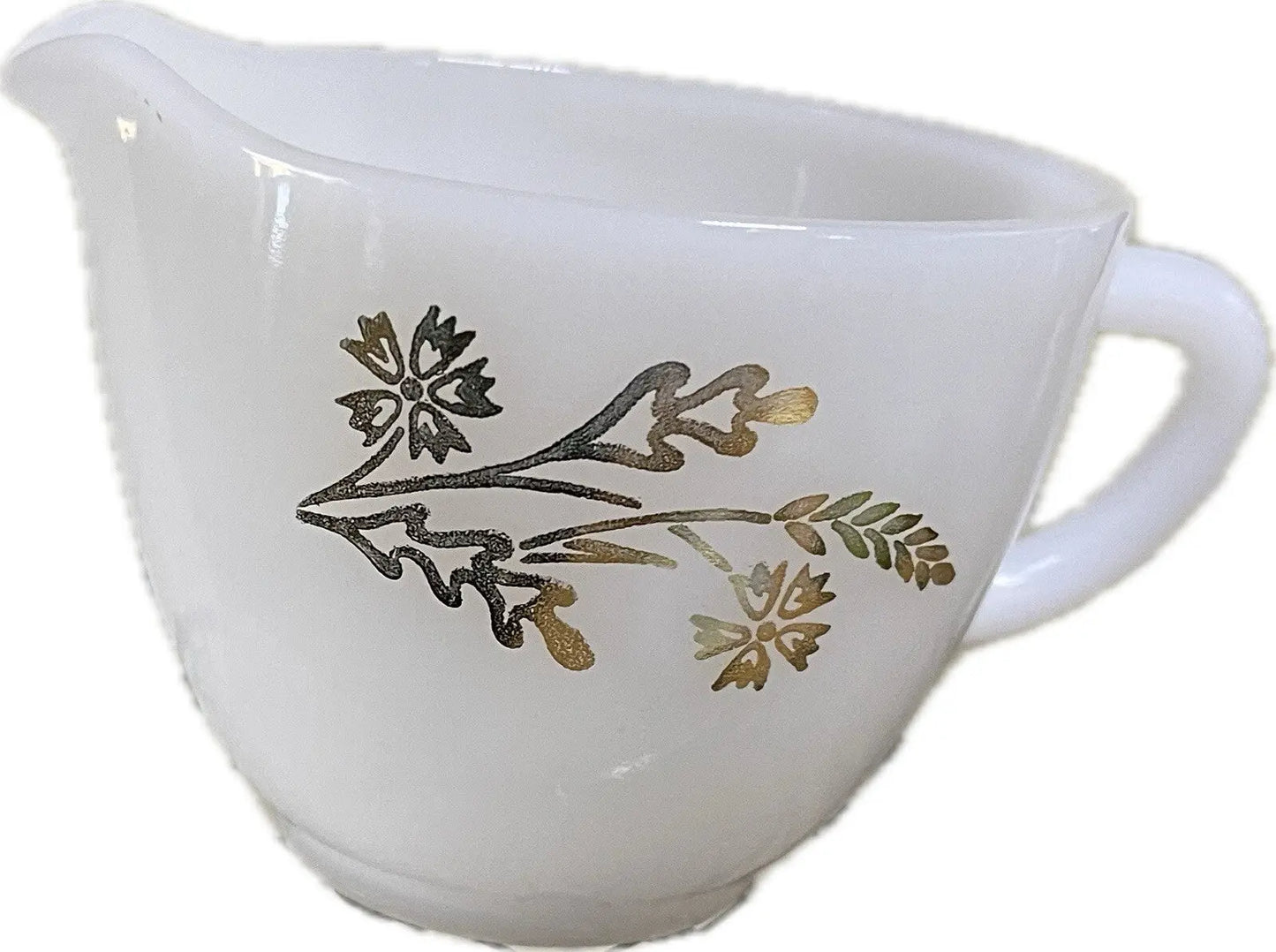 Vintage USA-Made Milk Glass Creamer | Heat-Proof | 1950s Golden Glory Pattern - Frostmere#original_value#