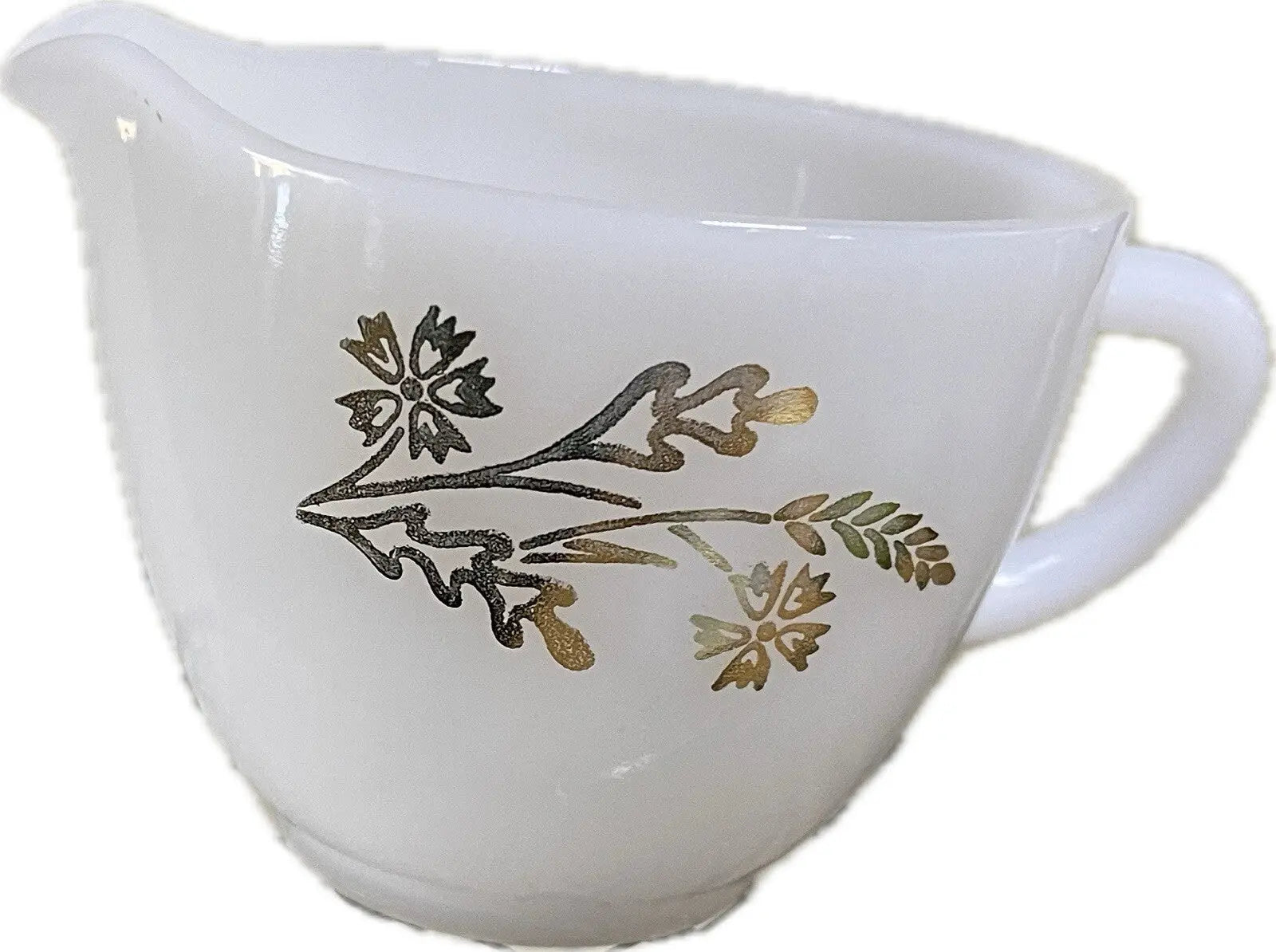 Vintage USA-Made Milk Glass Creamer | Heat-Proof | 1950s Golden Glory Pattern - Frostmere#original_value#