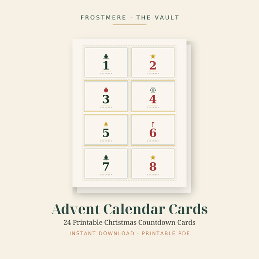 Advent Calendar Cards – 24 Printable Christmas Countdown Cards