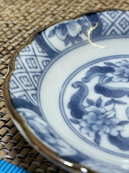 Vintage Japanese Hand-Painted Blue Porcelain Mame Zara Bean Plate - Frostmere