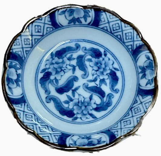 Vintage Japanese Hand-Painted Blue Porcelain Mame Zara Bean Plate - Frostmere