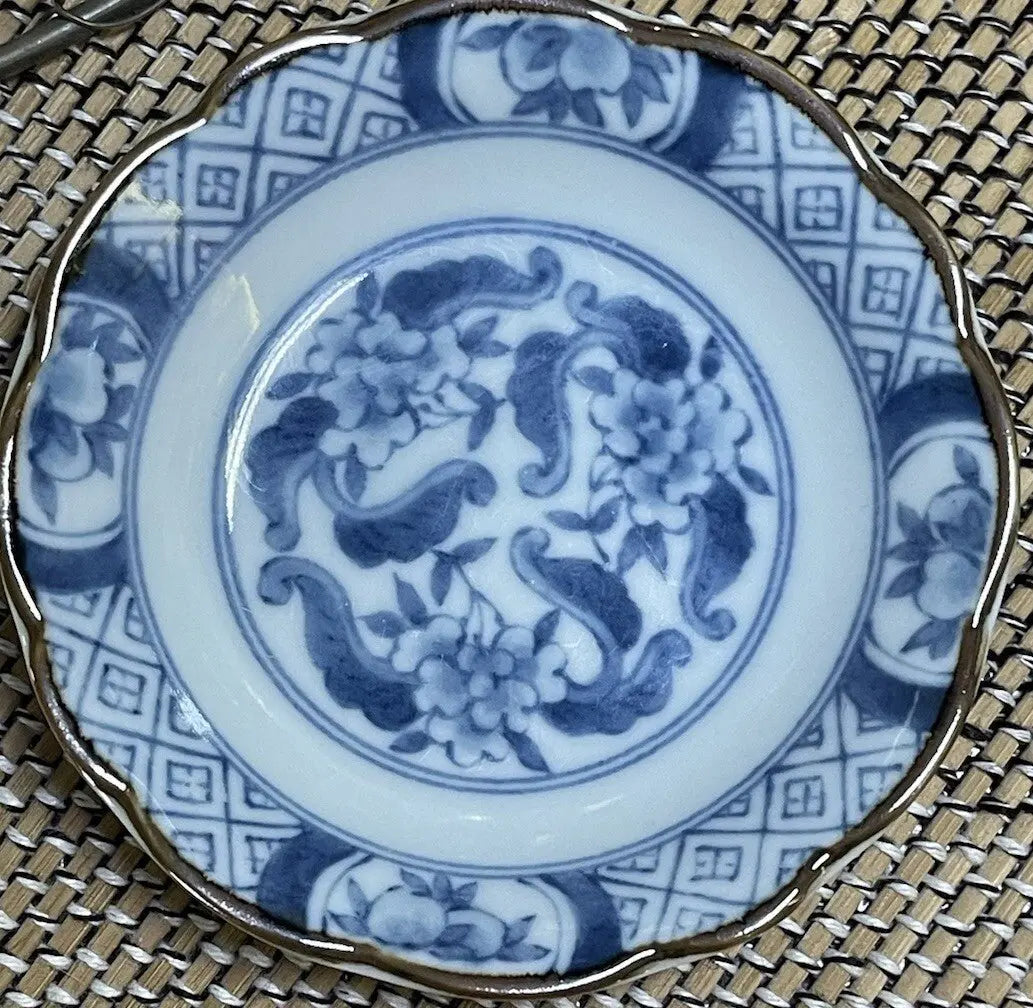 Vintage Japanese Hand-Painted Blue Porcelain Mame Zara Bean Plate - Frostmere