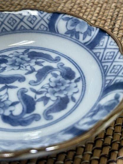 Vintage Japanese Hand-Painted Blue Porcelain Mame Zara Bean Plate - Frostmere