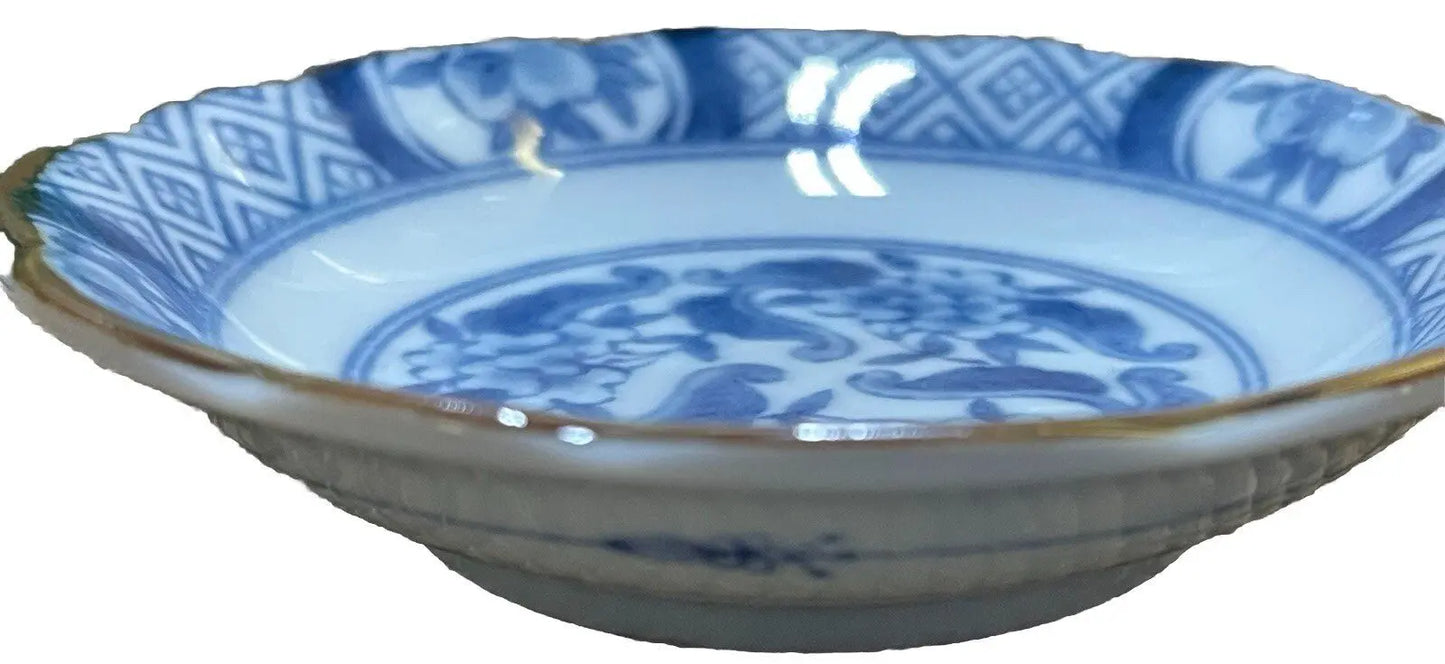 Vintage Japanese Hand-Painted Blue Porcelain Mame Zara Bean Plate - Frostmere