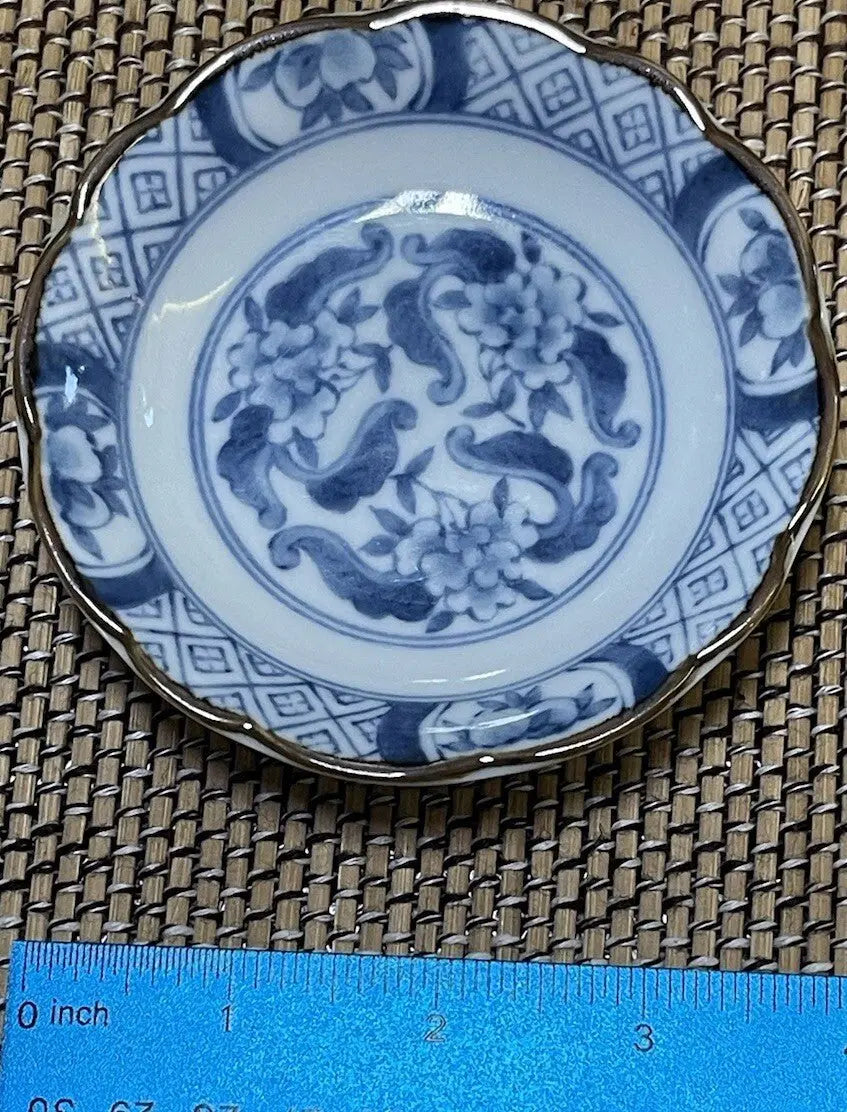 Vintage Japanese Hand-Painted Blue Porcelain Mame Zara Bean Plate - Frostmere