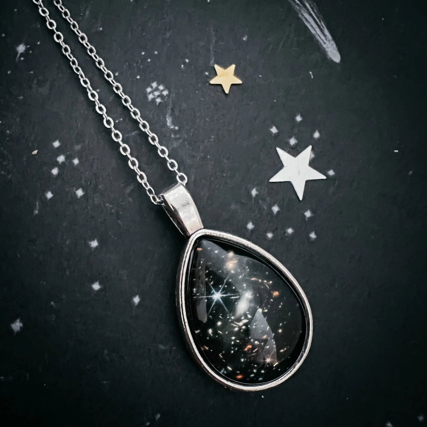 JWST Deep Field Drops in Cosmic Ocean Teardrop Necklace - FrostmereJWST Deep Field Drops in Cosmic Ocean Teardrop Necklace DC - Yugen Handmade