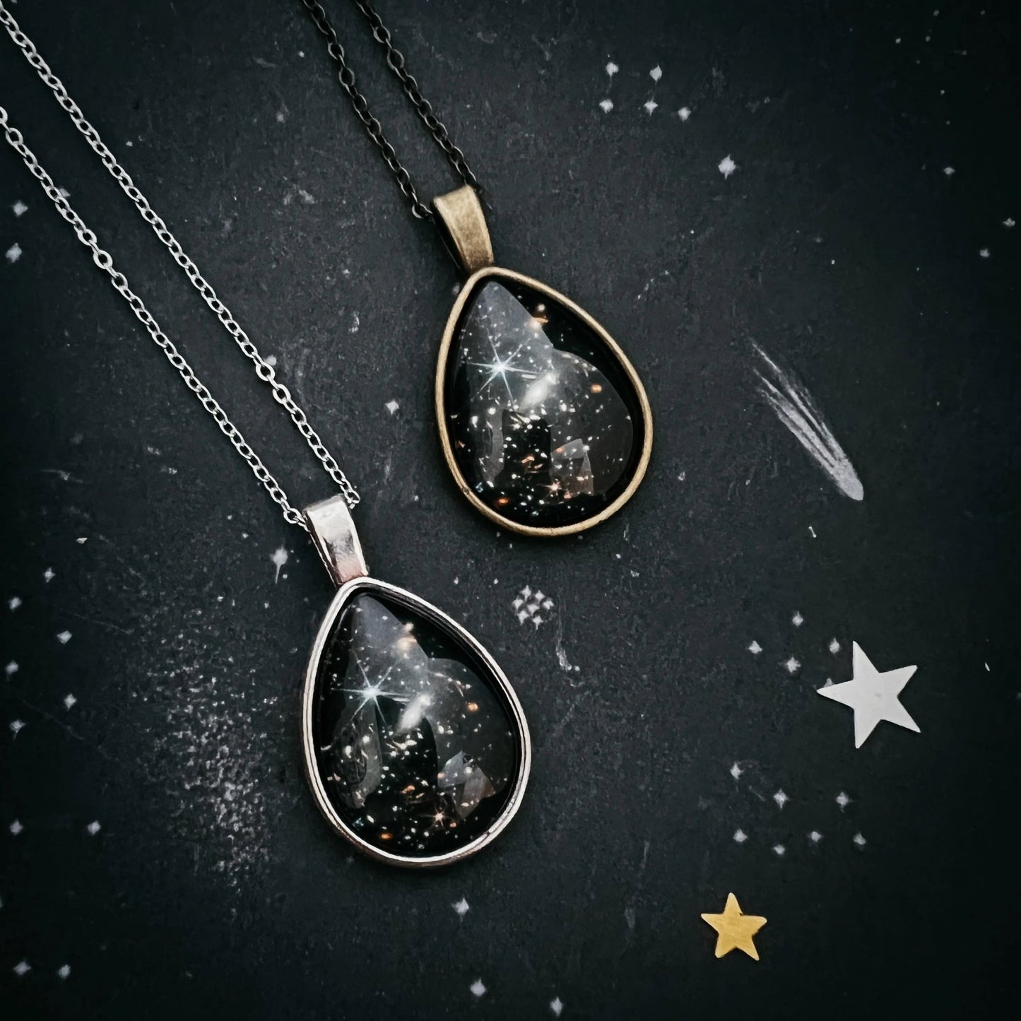 JWST Deep Field Drops in Cosmic Ocean Teardrop Necklace - FrostmereJWST Deep Field Drops in Cosmic Ocean Teardrop Necklace DC - Yugen Handmade