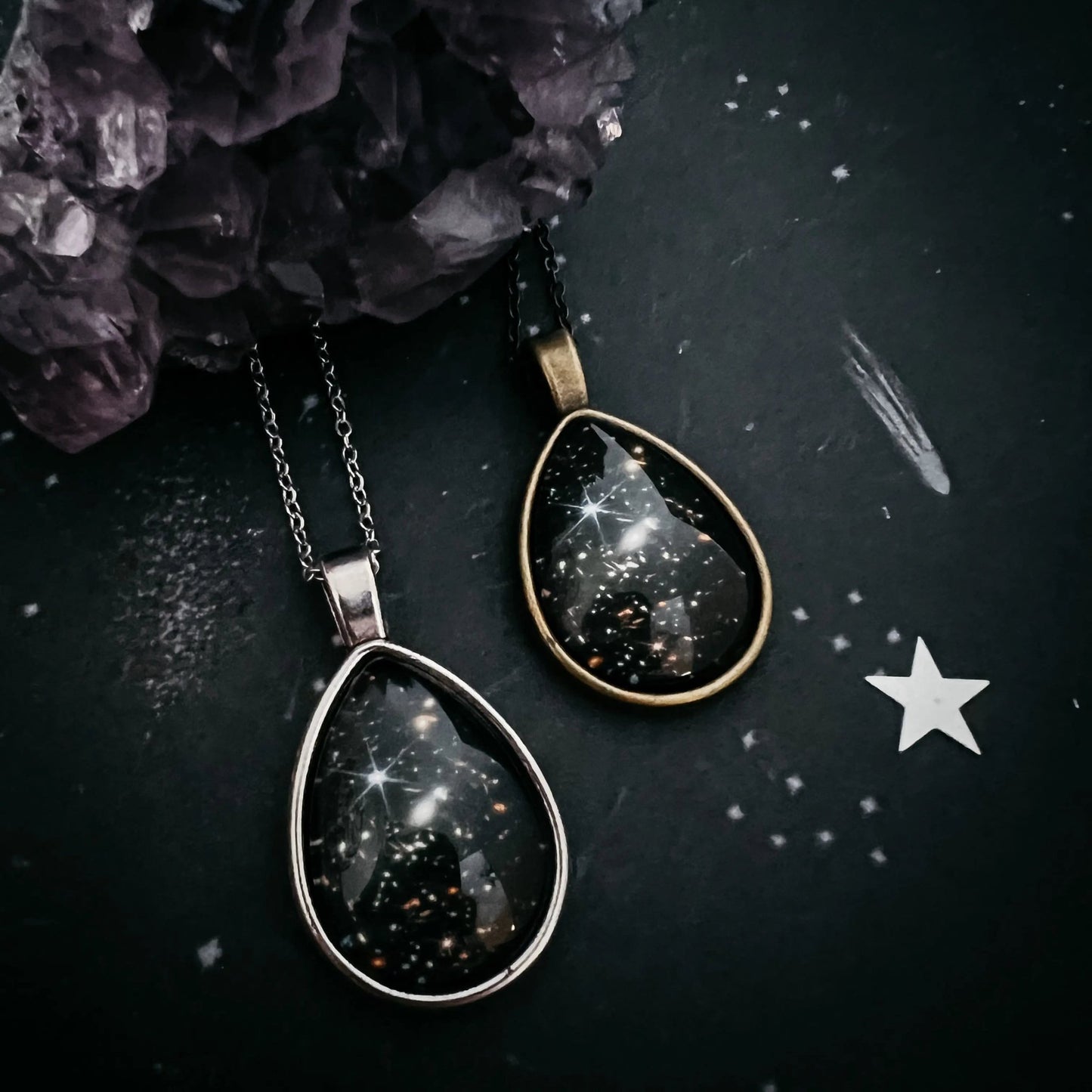 JWST Deep Field Drops in Cosmic Ocean Teardrop Necklace - FrostmereJWST Deep Field Drops in Cosmic Ocean Teardrop Necklace DC - Yugen Handmade