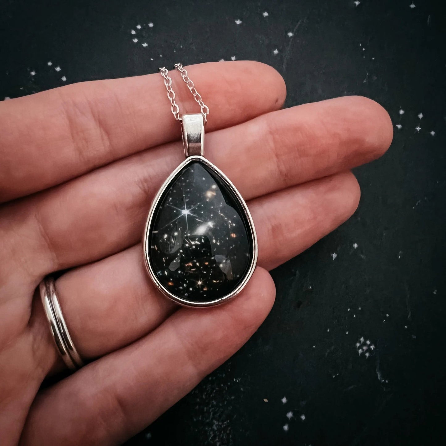 JWST Deep Field Drops in Cosmic Ocean Teardrop Necklace - FrostmereJWST Deep Field Drops in Cosmic Ocean Teardrop Necklace DC - Yugen Handmade