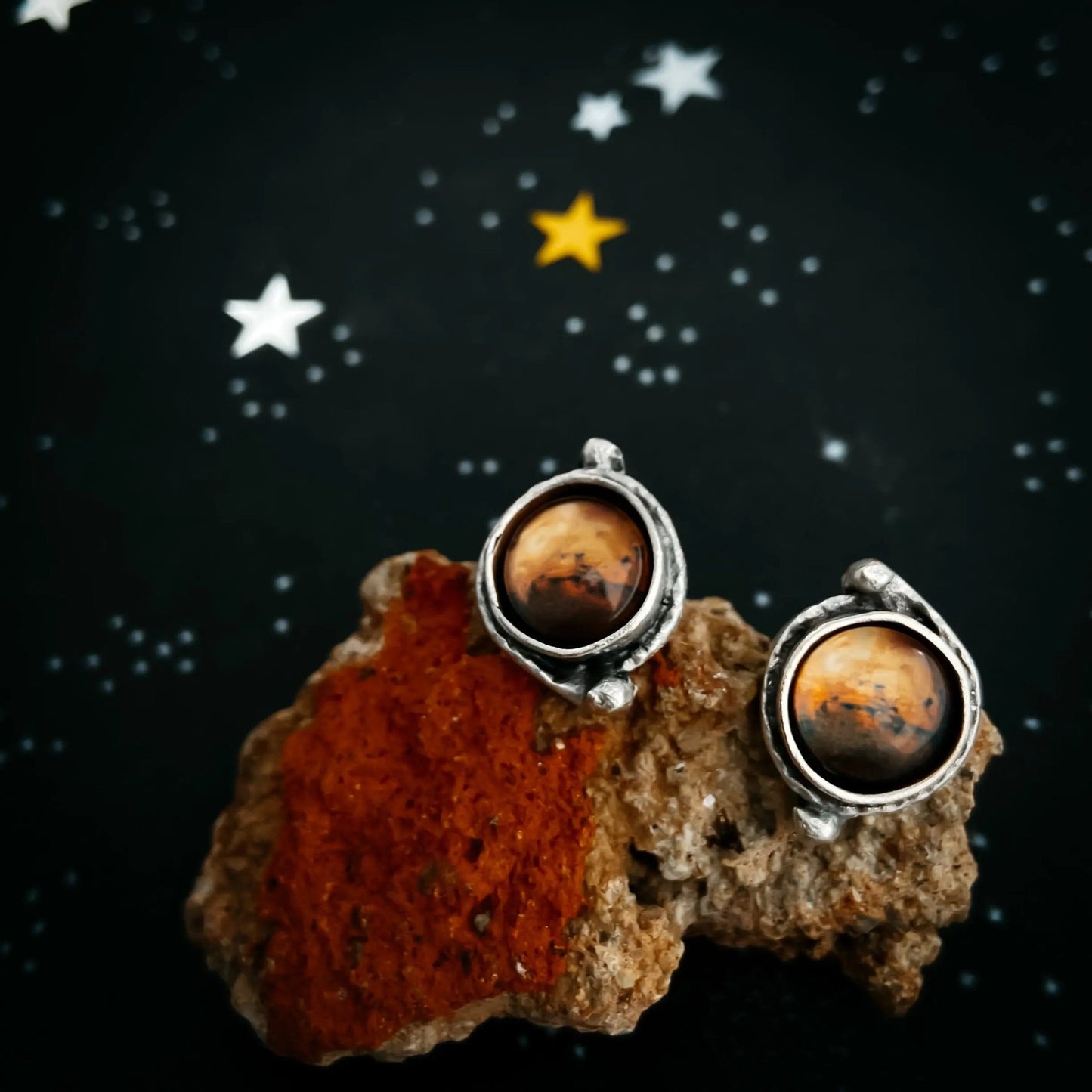 Mars and Moons Earrings - Stud or Leverback - FrostmereMars and Moons Earrings - Stud or Leverback DC - Yugen Handmade