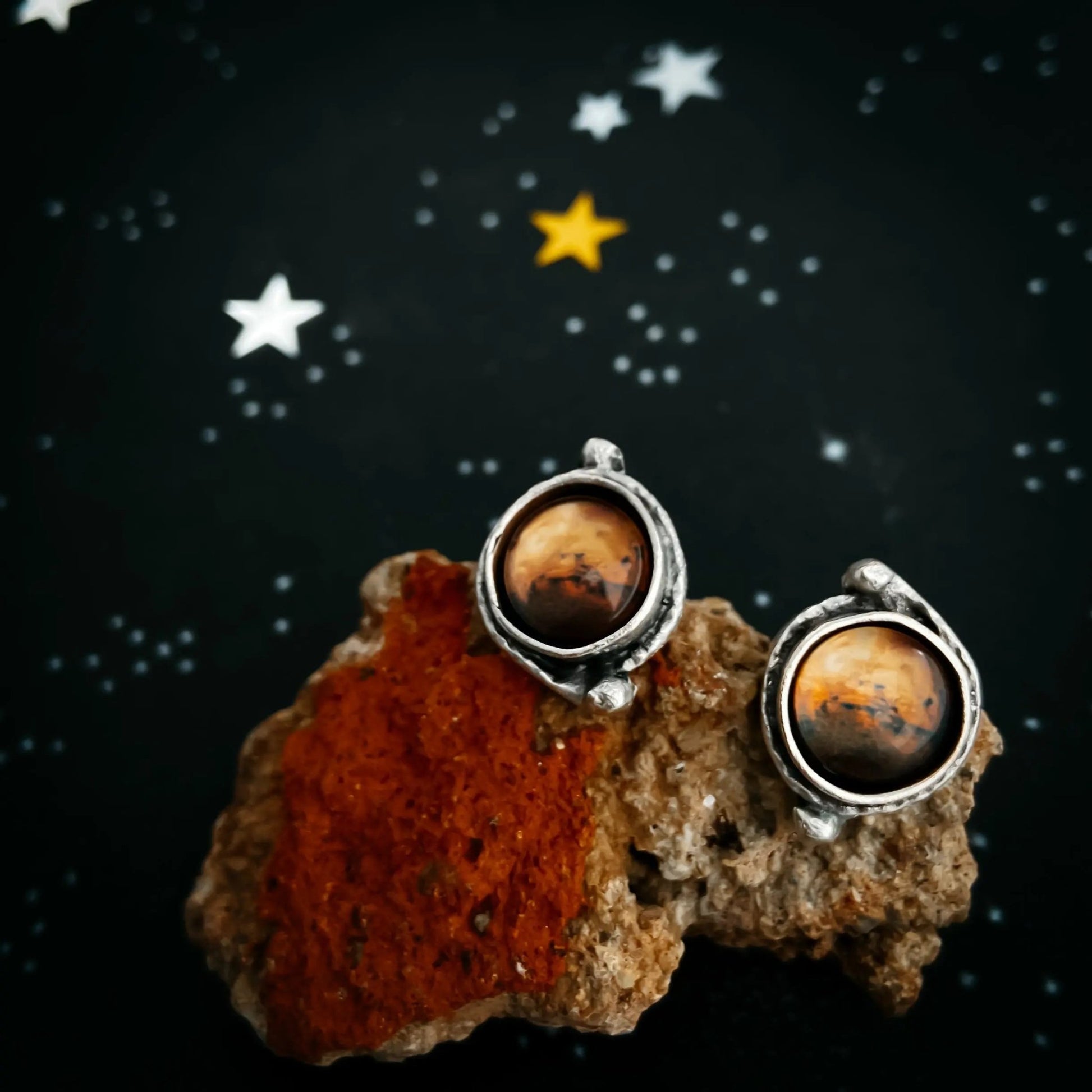 Mars and Moons Earrings - Stud or Leverback - FrostmereMars and Moons Earrings - Stud or Leverback DC - Yugen Handmade