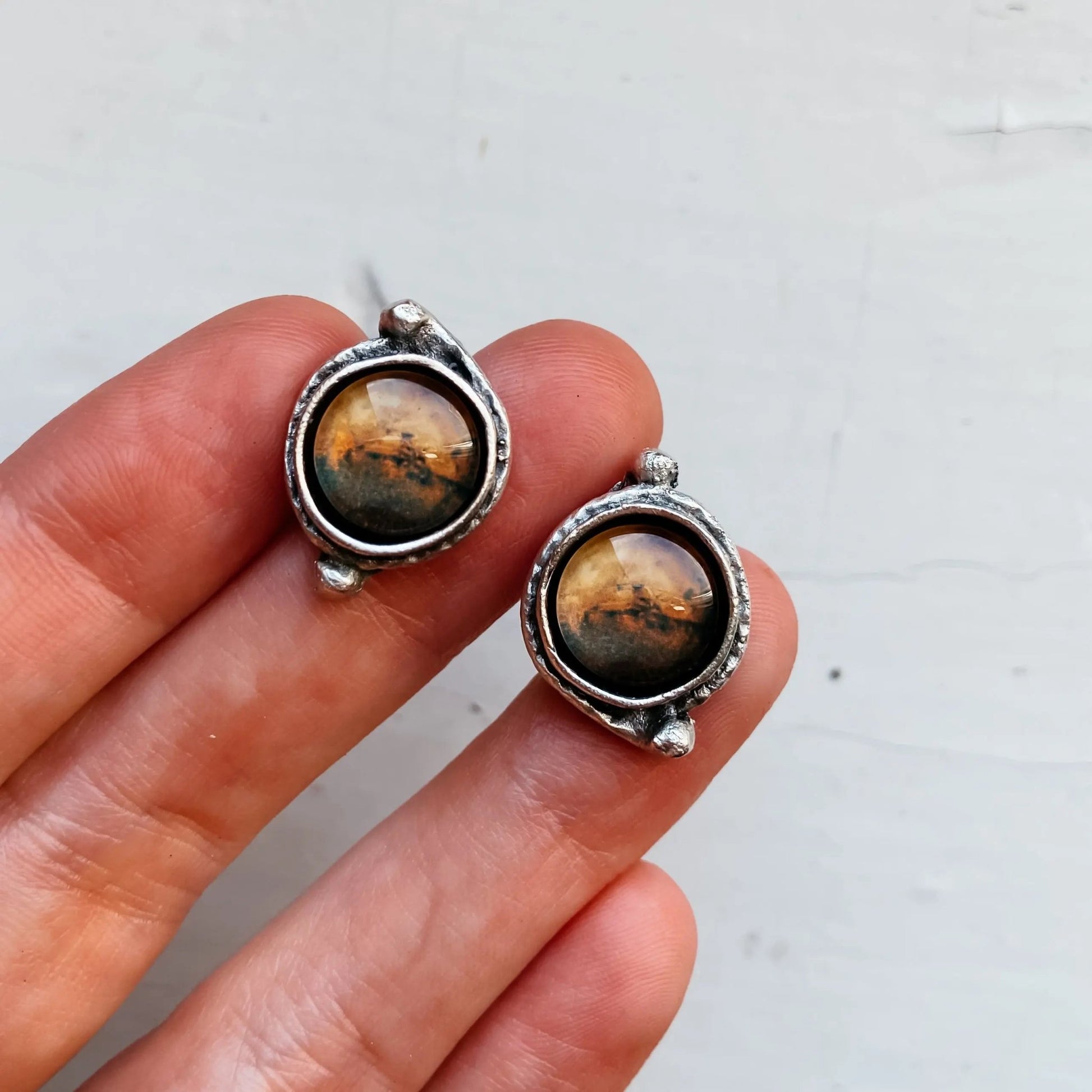 Mars and Moons Earrings - Stud or Leverback - FrostmereMars and Moons Earrings - Stud or Leverback DC - Yugen Handmade